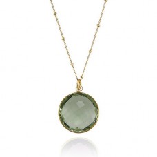Green amethyst quartz round bezel necklace 
